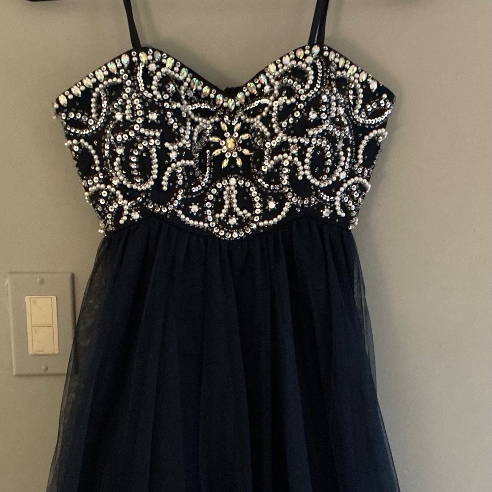 Blondie‎ Nites Stacy Sklar Dress Size 3 Navy MINI Fit & Flare Special Occasion